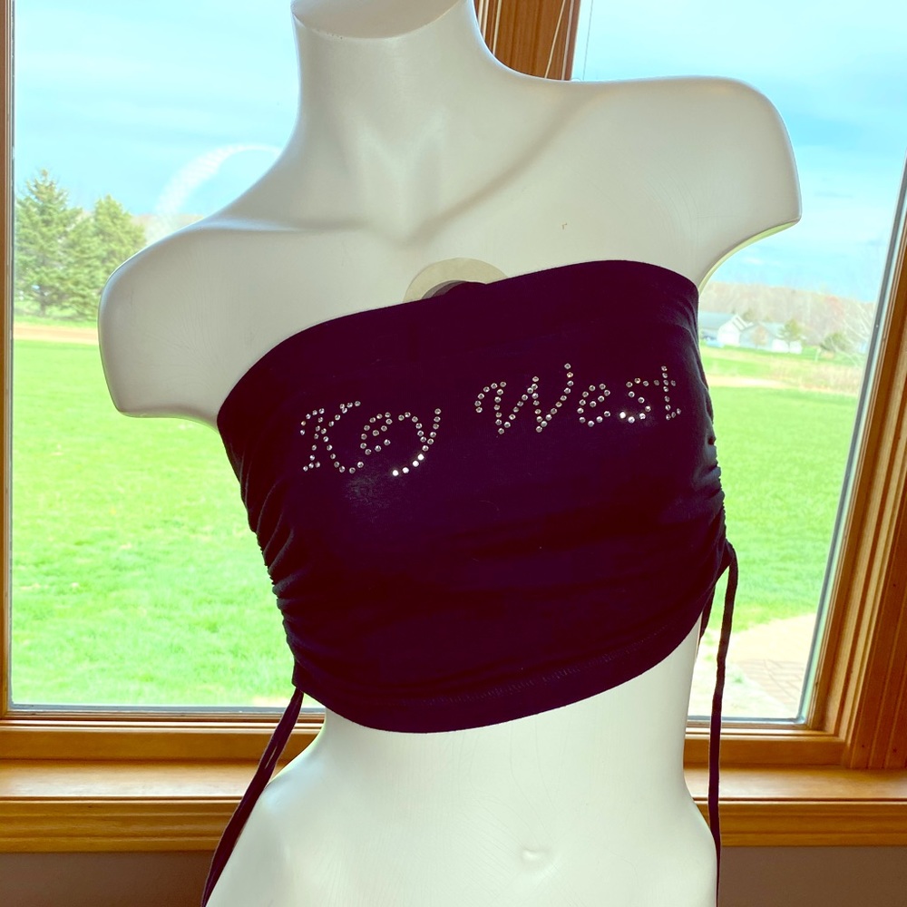 Black, Cinching Tube Top “Key West” Rhinestones.